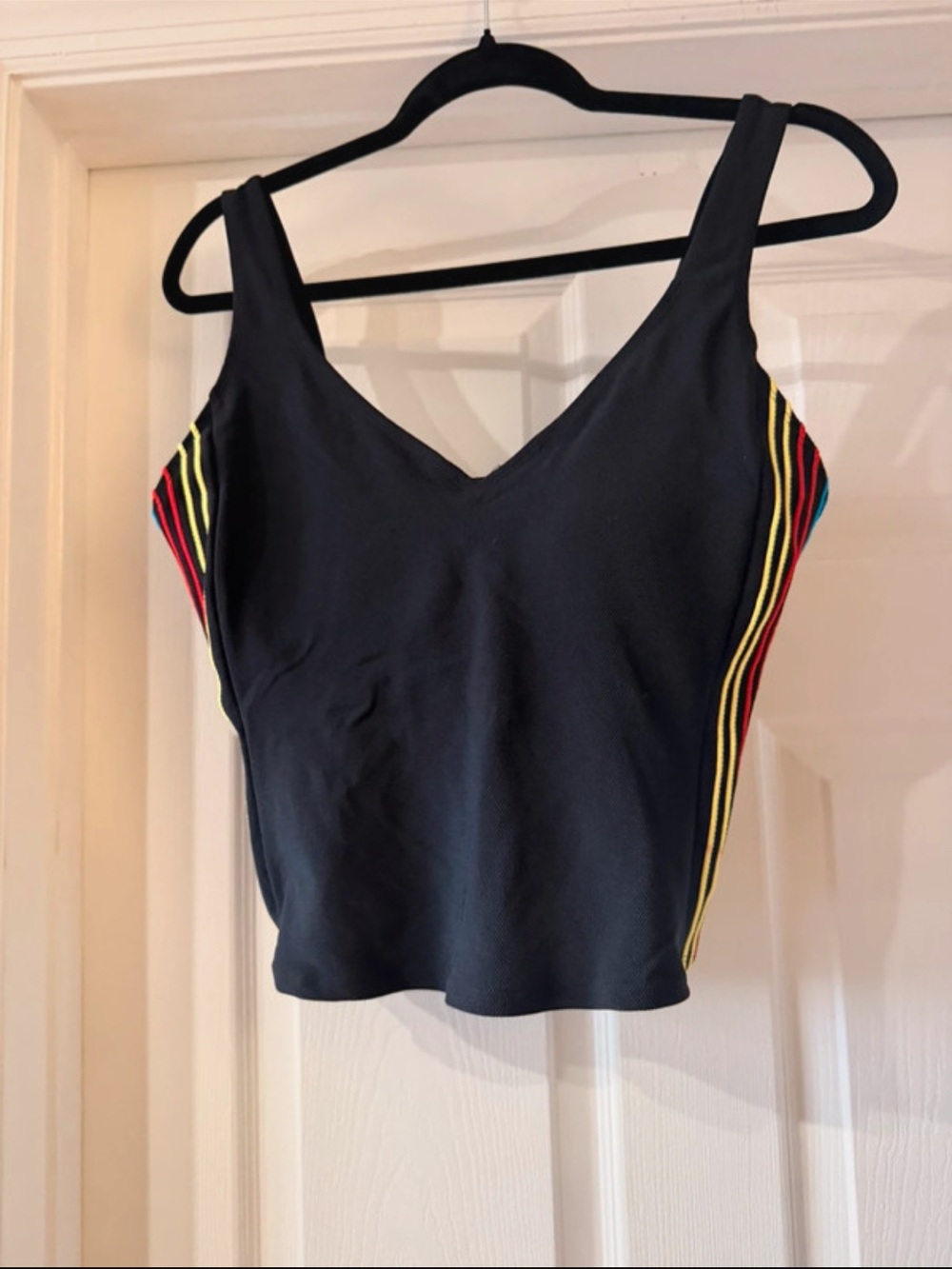 Black Women's Swim Bikini Top with Multicolor Side Stripes